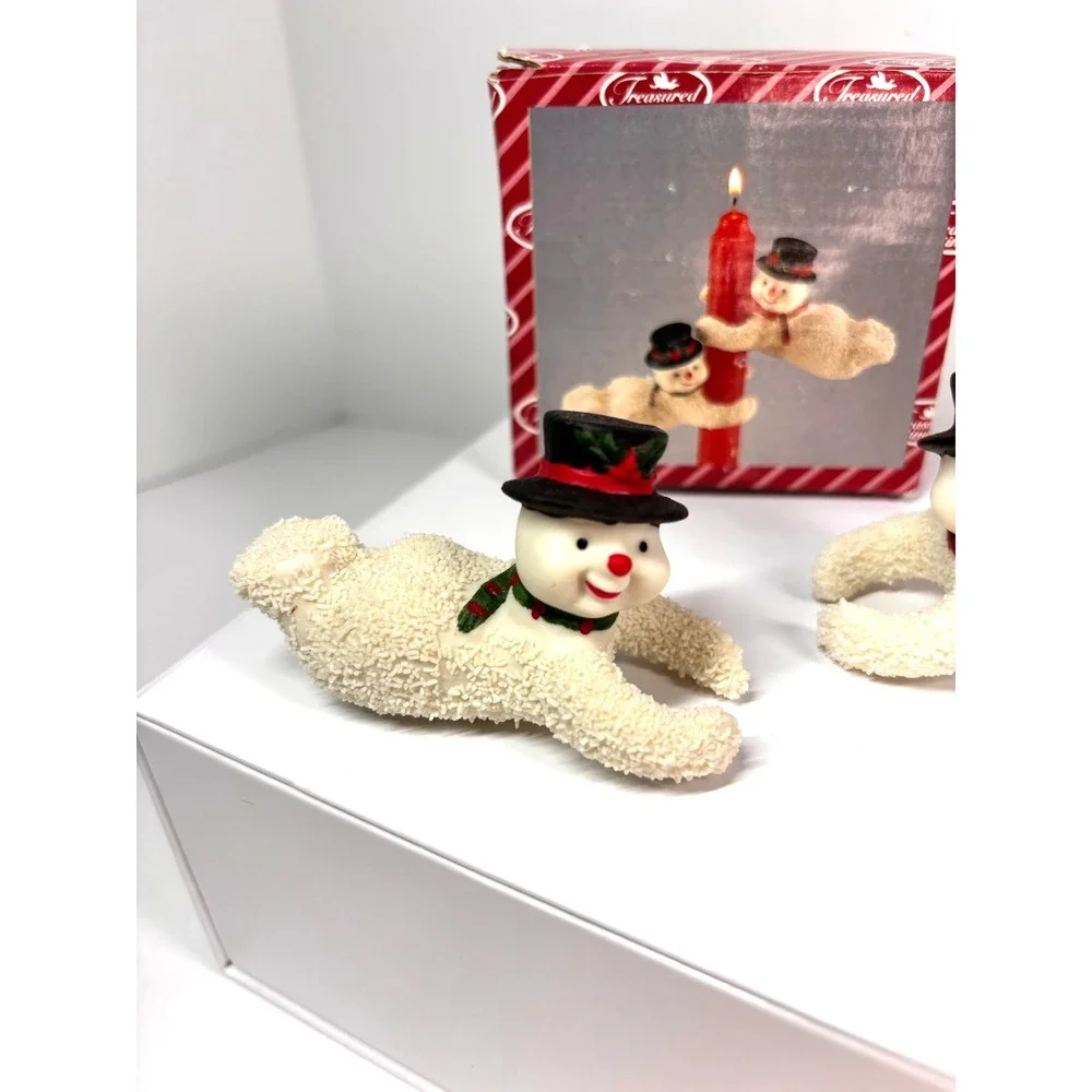 Snowman Candle Huggers Sugared Ceramic Don Mechanic 3in Vintage 1990s (Qty 4)